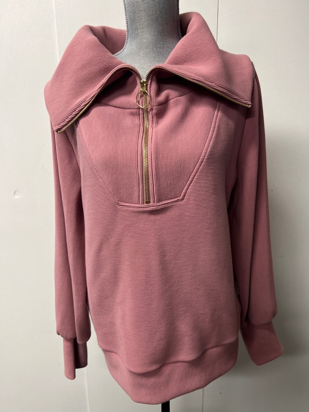Varley Dusty Rose Ribbed Funnel-Neck Pullover